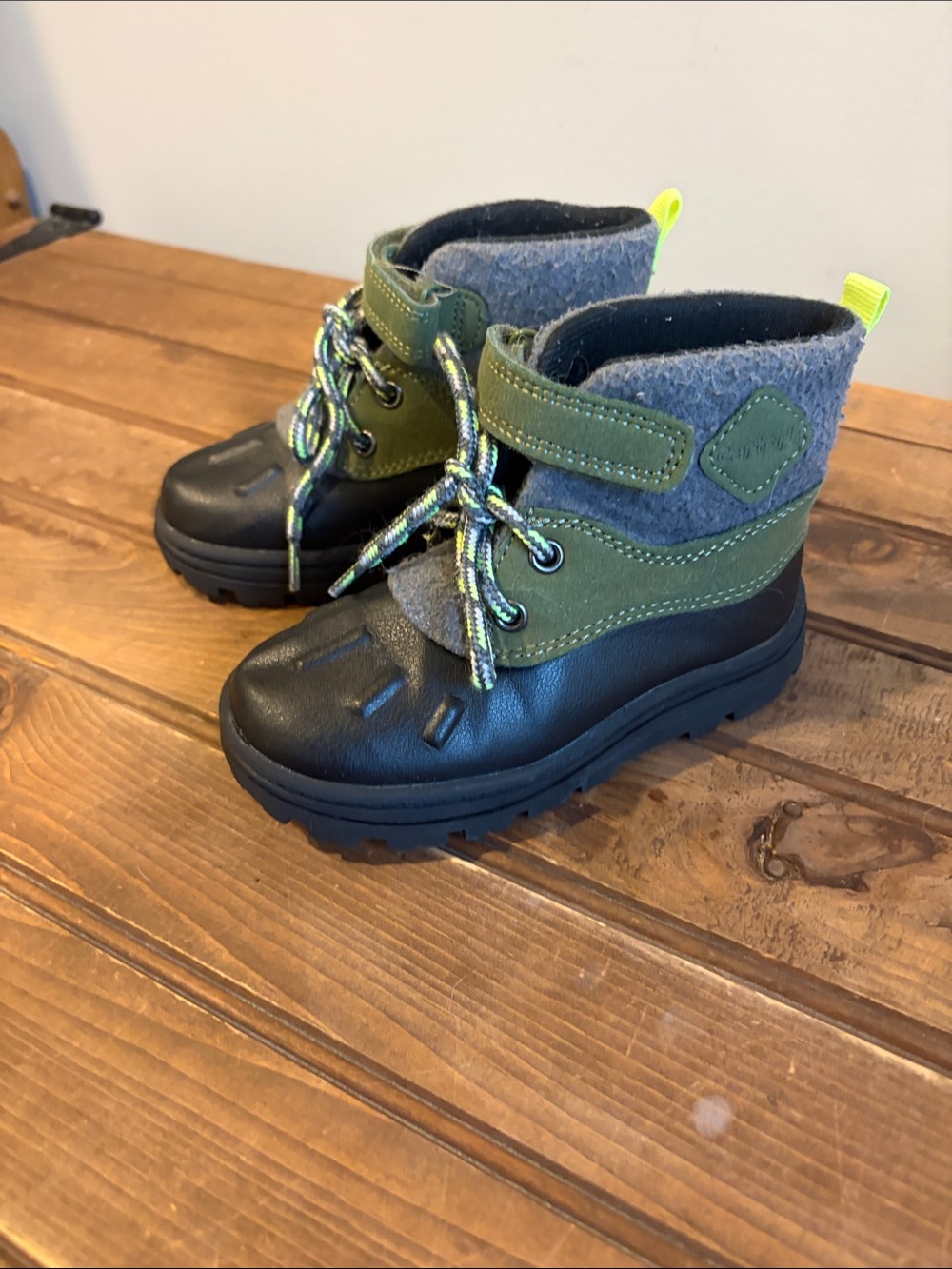 Carter's Black, Green & Gray Kids Winter Boots with Neon Pull Tabs
